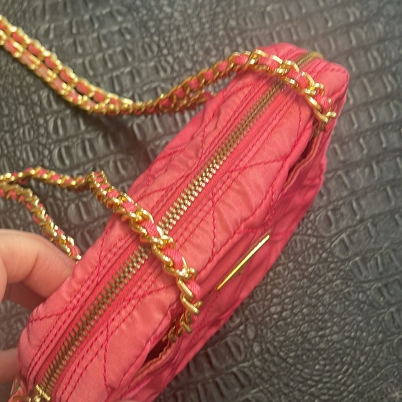 Prada Bag Pink Nylon - Barbie Color with Gold Long Double Chain Straps - Picture 16 of 17